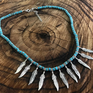 Turquoise Feather Silver Necklace