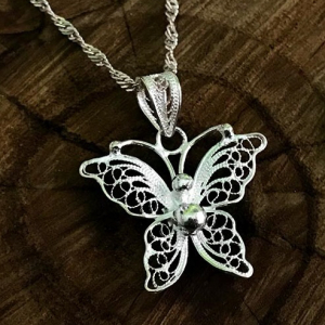 Small Butterfly Motif Silver Necklace