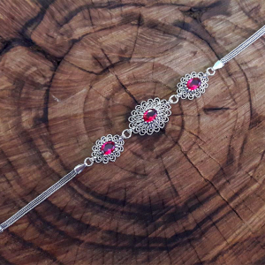 Ruby Flower Silver Bracelet