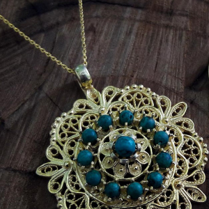 Gilded Silver Necklace w/Turquoise or Red Agate Beads