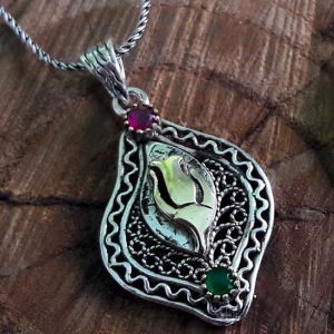 Jewelled Tulip Motif Silver Necklace