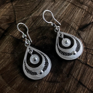 Drop Motif Silver Earrings
