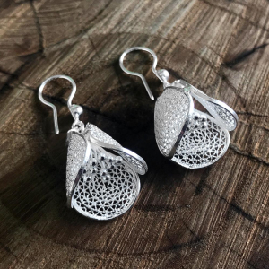 Flower Bud Model Silver Earrings
