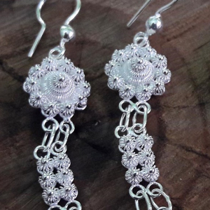 Flower Knots Double Row Silver Earrings